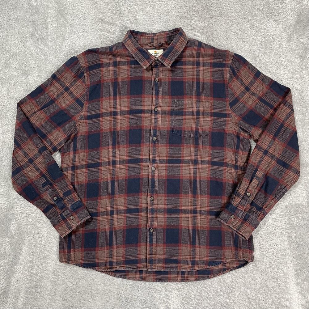 Marine Layer Shirt Mens Large Blue Plaid Flannel Long Sleeve Button Up Casual